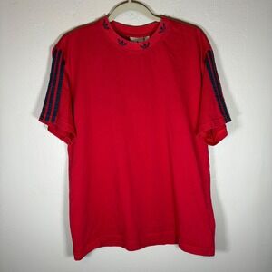 Adidas Originals Mens Red Blue 3 Stripe Trefoil Collar T-Shirt EJ9124, Large